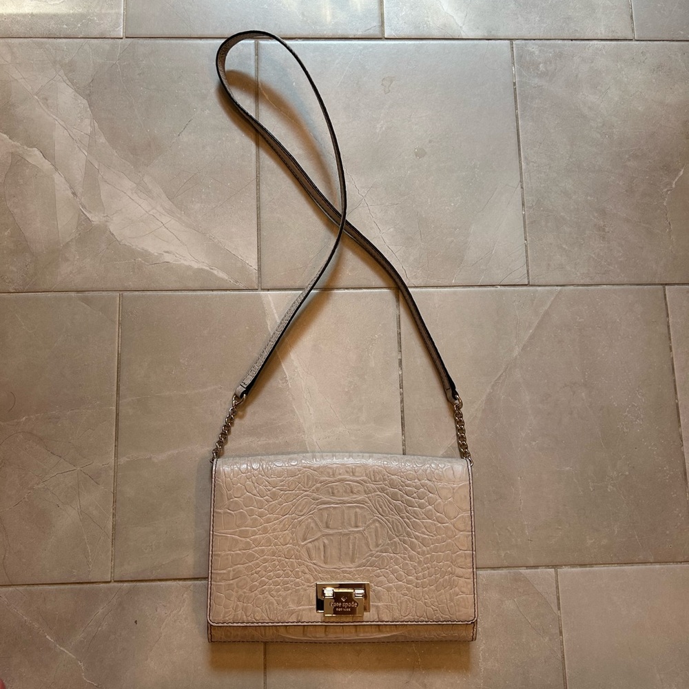 Kate Spade Gray/Taupe Crocodile Embossed Crossbody Bag